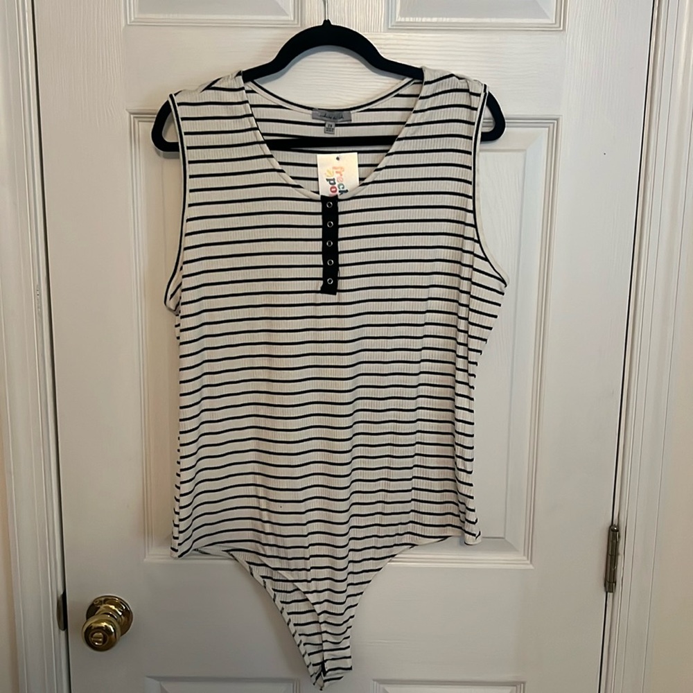 Black and white striped bodysuit tank